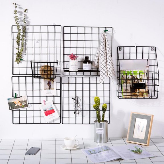 Ludlz Mesh Frame Metal Picture Rack Photos Storage Shelf Wall Art Hanging DIY Decor