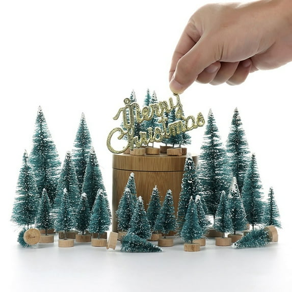 Ludlz Mini Christmas Tree, Small Pine Tree with Wooden Bases for Xmas Holiday Party Home Tabletop Tree Decor Christmas Trees Set Snowy Pine Xmas Party Ornament Holiday Gift Decoration