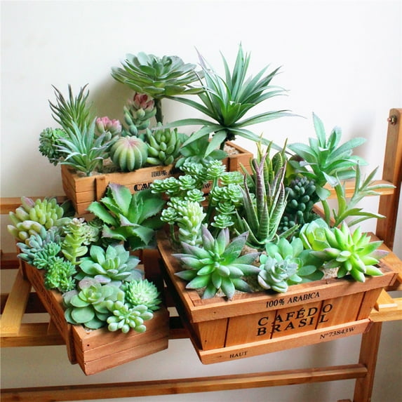 Ludlz Mini Fake Succulents Artificial Plants - Ceramic White Potted Succulents - Faux Succulents Plants for Home Office Shelf Decorations Wedding Party Home Desk Bonsai Decor