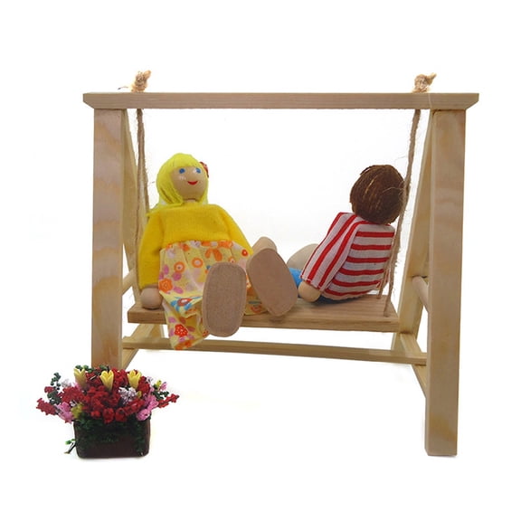 Ludlz Miniature Blank Wooden Swing Chair Model 1/12 Doll House Playground Decoration