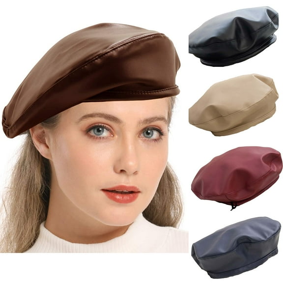 Ludlz PU Leather Beret Hat for Women Girls Lady, French Style Artist Painter Cap