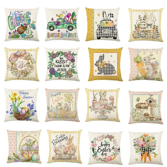 Ludlz Pillow Case Hidden Zipper One Side Printed Cute Cartoon Patterns Soft Texture Tear Resistant Home Decoration Square Shape Spring Easter Home Decor Cushion Cover for Home