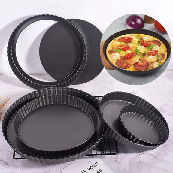 Ludlz Pizza Tray Easy to Demould High Hardness Wave Edge Design Carbon Steel Round Pastry Cake Baking Pan Home Supplies