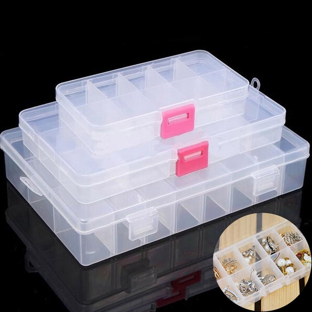 Ludlz Plastic Compartment Box with Adjustable Dividers Craft Tackle Organizer Storage Containers Box Clear 10/15/24 Grids Jewelry Storage Box Pills