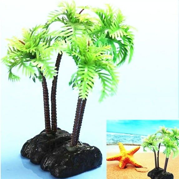 Ludlz Plastic Simulation Water Plants Small Coconut Tree Fish Tank Aquariums Landscape