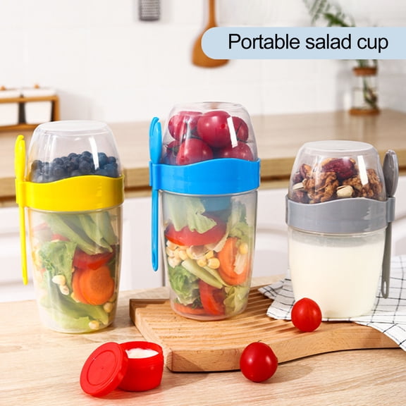 Ludlz Portable Breakfast Oatmeal Cereal Nut Yogurt Salad Cup with Fork Spoon Double Layer Large Capacity Soy Milk Cup Household Supplies