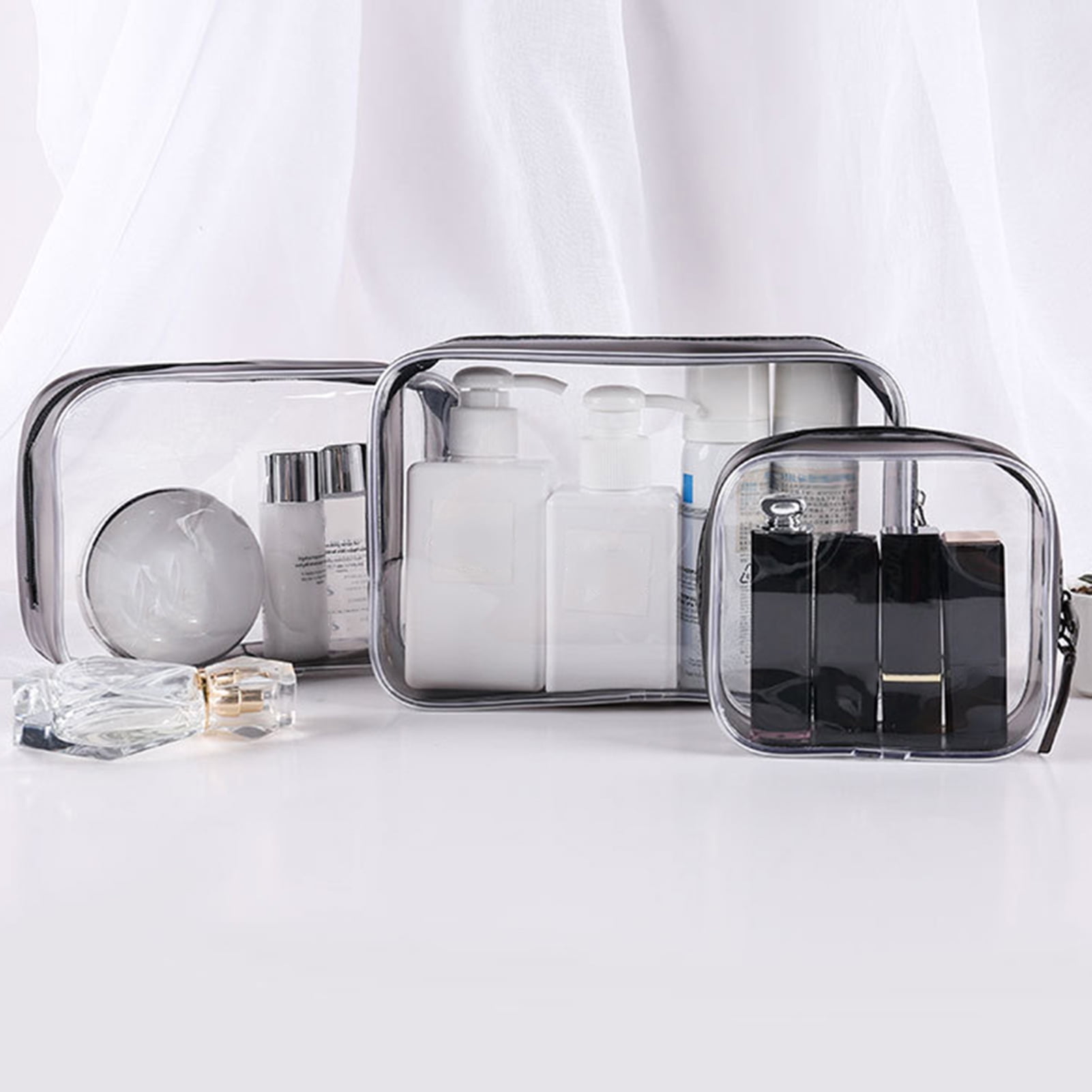 Wobe 2 Pack Portable Clear Makeup Bag Zipper Waterproof Cosmetics