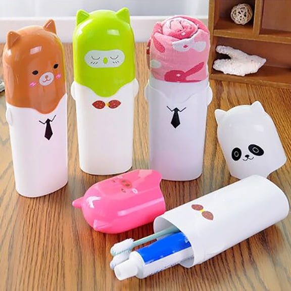 Ludlz Portable Cute Cartoon Travel Toothbrush Toothpaste Towel Storage Box with Cover