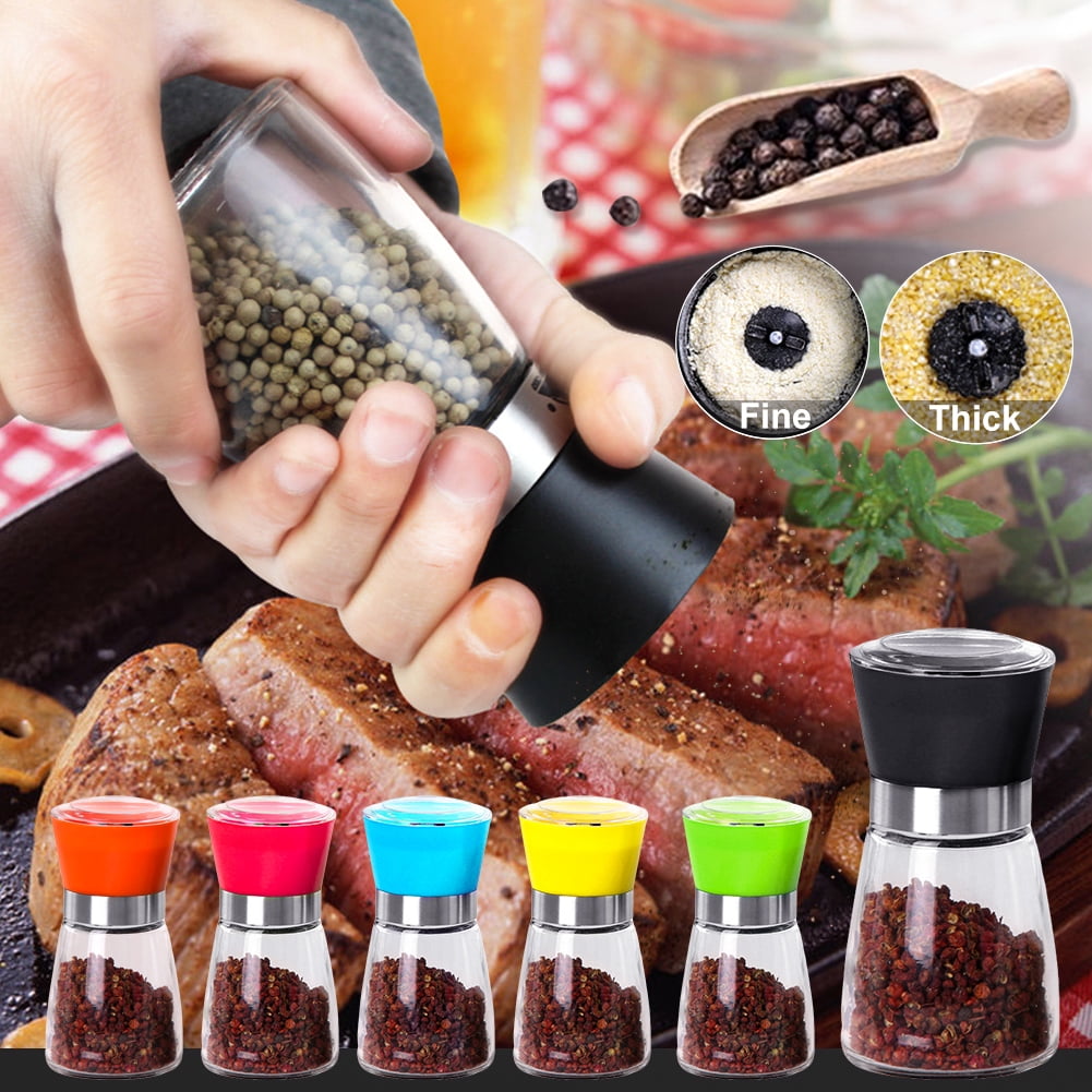 Ludlz Portable Salt and Pepper Grinder Set -Tall Shaker, Adjustable Coarseness, Refillable -Sea Salt, Black Peppercorn Mill Pepper Mill Grinder Bottle Seasoning Jar Holder Container
