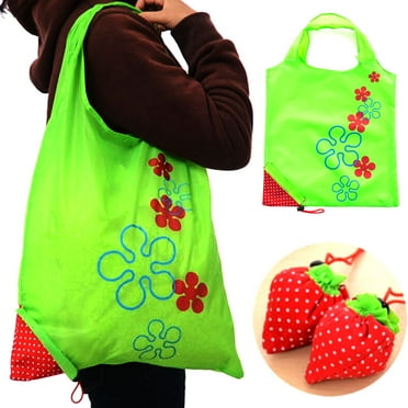 Ludlz Portable Strawberry Eco-friendly Folding Reusable Grocery Bags Washable, Waterproof Nylon holds Heavy Groceries - Eco-Friendly Shopping Bag fits in Pocket