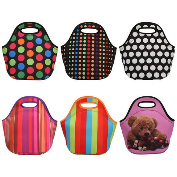Ludlz Portable Striped Dot Bear Print Insulated Cooler Picnic Food Lunch Box Bag Pouch Lunch Box/Lunch Tote/Picnic Bags Insulated Cooler Travel Organizer