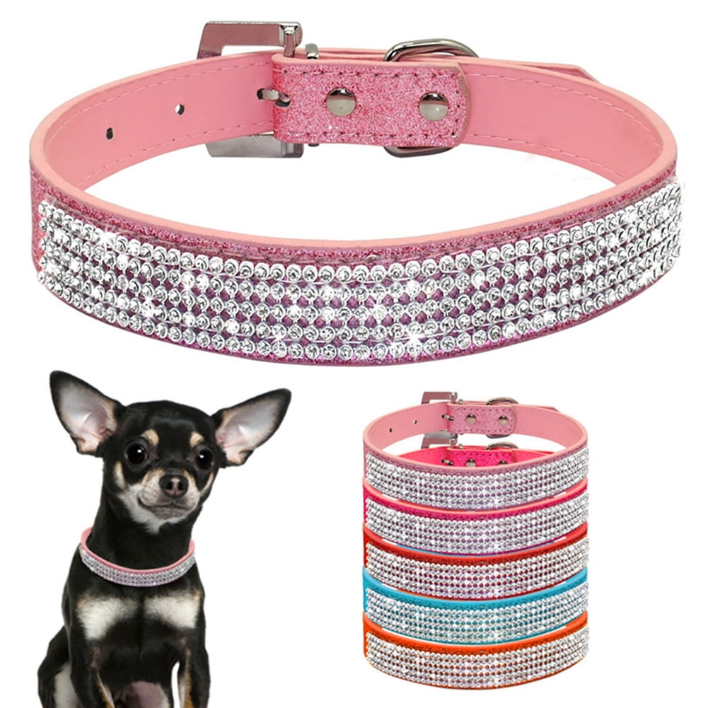 Set Guinzaglio E Collare In Pelle Scamosciata Con Strass Per Cane/gatto - Taglie XS-M - Foto 3