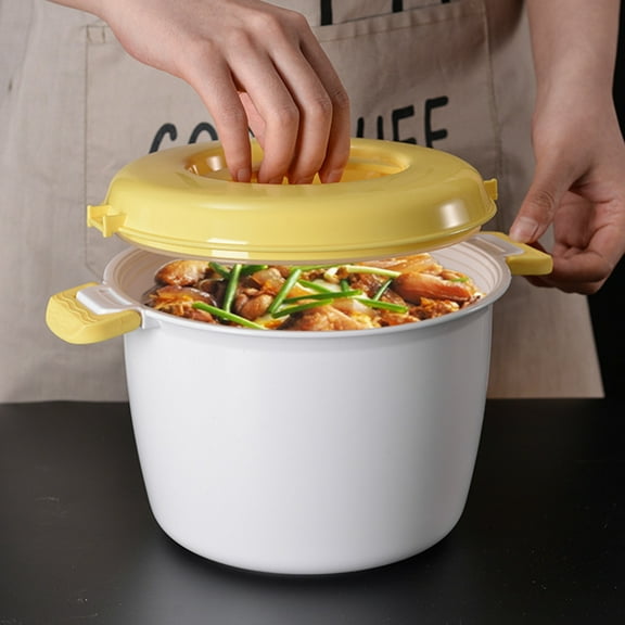 Ludlz Rice Steaming Pot Good Insulation Large Capacity Ergonomic Handle Buckle Design Multifunctional Microwave Rice Cooker Steamer Veggie Portable Cookware Pot