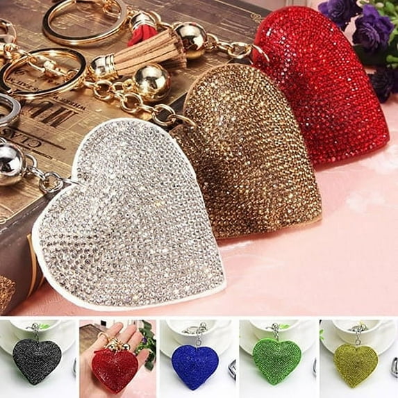 Ludlz Romantic Dazzling Rhinestone Love Heart Charm Pendant Fringe Keychain Keyring