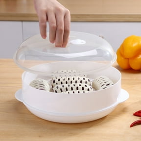Ludlz Round Single/Double Tier Microwave Food Steamer Kitchen Veggies Fish Cookware