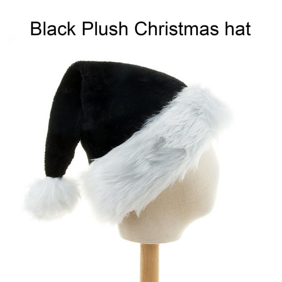 Ludlz Santa Hat Plush Eye-catching Widely Use Black Soft Xmas Santa Cap for Home