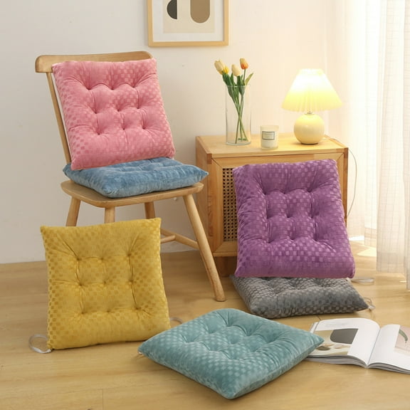 Ludlz Seat Pad Anti-Slip Strap Design Soft Texture Plush High Elasticity Protective Washable Thickened Student Square Chair Cushion for Home