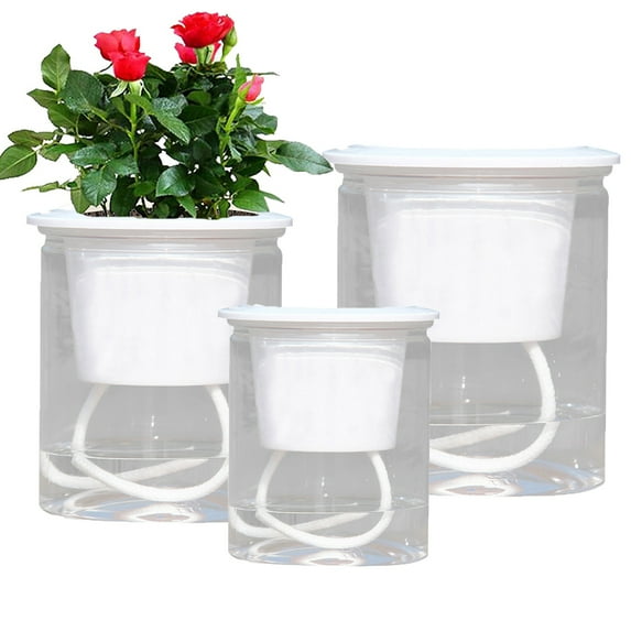 Ludlz Self Watering Planters with Drainage Holes, Attached Saucer Reservoir and Watering Lip for Indoor Outdoor Flowers Plants Windowsill, White 1pc