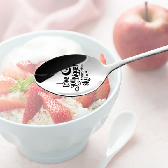 Ludlz Silverware Long Handle Spoon Stainless Steel Household Tableware Letter Engraved Utensils , Stainless Steel Utensils , Mirror Polished, Dishwasher Safe