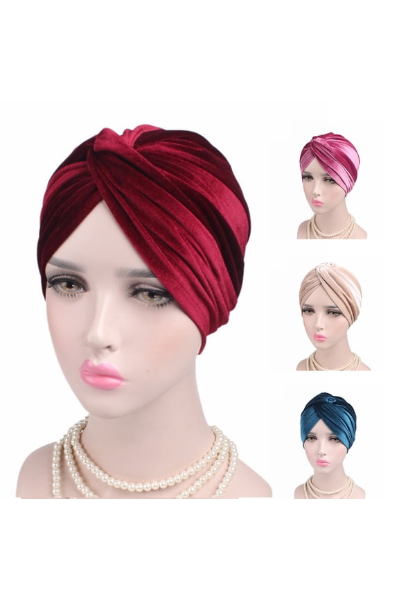 Ludlz Soft Velvet Head Scarf Cross Knotted Turban Hat Cross Twist Cap Headwear Head wraps Hair Loss Cap for Women and Girls