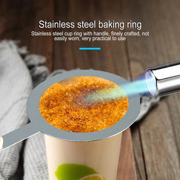 Ludlz Stainless Steel Baking Cup Ring with Heat-resistant Wooden Handle Milk Tea Cup Cover Rim Gasket for Dessert Bubble Tea Roasted Milk DIY Making Accessories
