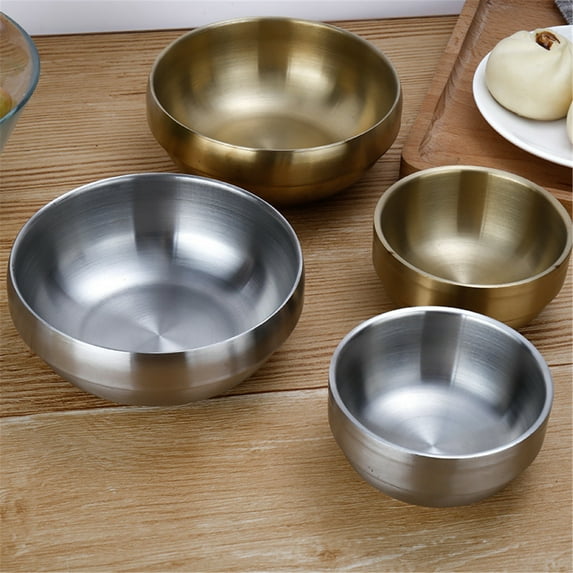 Ludlz Stainless Steel Bowl Insulated Metal Snack Bowls Stainless Steel Heat Insulated Round Rice Soup Bowl Kitchen Dining Tableware