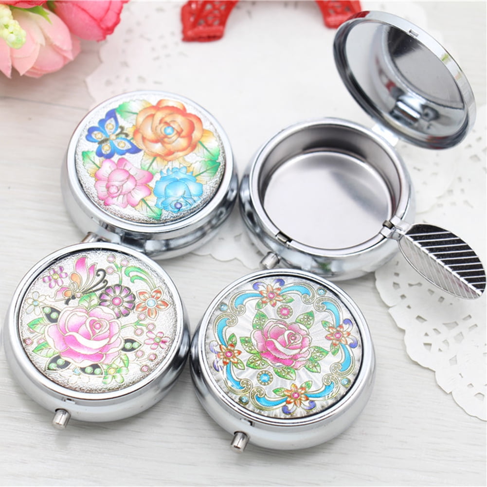 cigarette bin key Ludlz Stainless Steel Portable Pocket Circular Ashtray Key Chain Portable  Flower Printed Metal Round Ashtray Cigarette Rest Case with Key Ring
