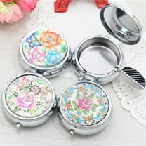 Ludlz Stainless Steel Portable Pocket Circular Ashtray Key Chain Portable Flower Printed Metal Round Ashtray Cigarette Rest Case with Key Ring