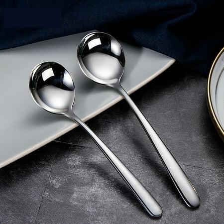 Ludlz Stainless Steel Soup Spoons,Korean Spoons,Long Handle Dinner Spoons,Rice Spoon,Table Spoon for Home, Kitchen or Restaurant Dessert Honey Spoon Kitchen Utensil Tableware