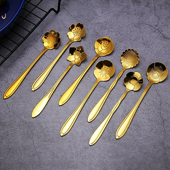 Ludlz Stainless Steel Tableware Creative Flower Coffee Spoon, Sugar Spoon, Stirring Spoon, Mixing Spoon, Stir Bar Spoon, Tea Spoon, Ice Tea Spoon for Tea, Cake, Dessert Ice Cream Spoon