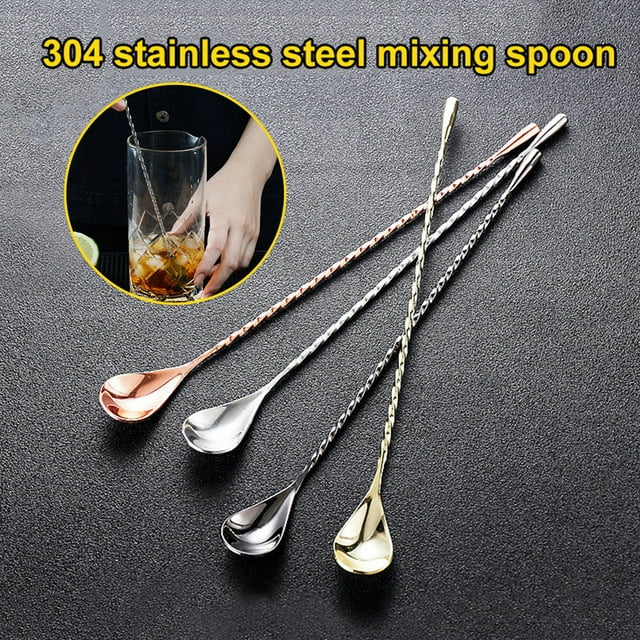 Ludlz Stainless steel mixer spoon,Stainless Steel Spiral Long Handle Mixing Stir Cocktail Spoon Bar Bartender Tool cocktail mixer, spiral spoon, long handle