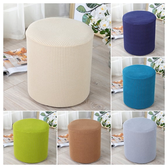 Ludlz Stool Cover Solid Color Dust-proof Elastic Binding Design Polyester Stretch Square/Round Footstool Protector Cover for Daily Use