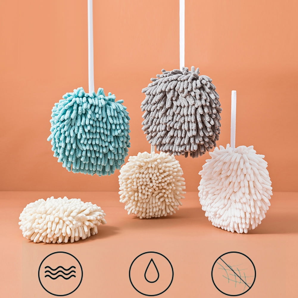 Hand Towels for Bathroom Decorative Set 2-Pack Chenille Hanging Hand Towel  Ball Microfiber Fluffy Absorbent Soft Small Bath Towel with Loop for  Kitchen Washstand or Powder Room. 