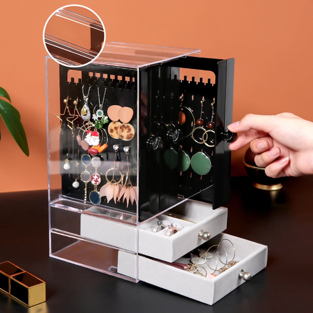 Acrylic Jewelry Box With 2 Drawers Hanging Earring Holders - Temu