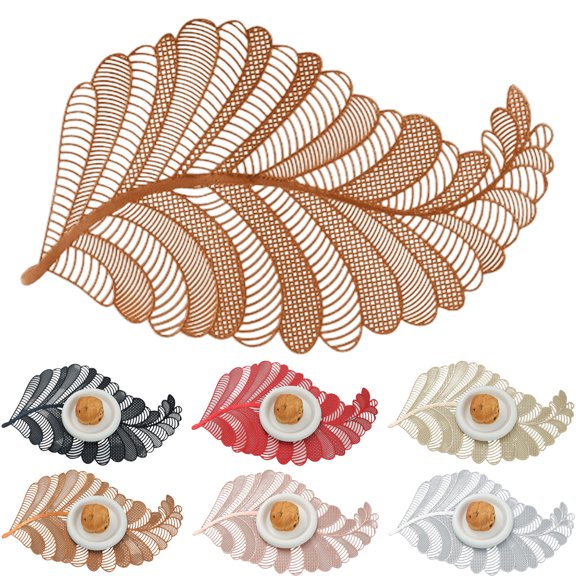 Ludlz Table Placemat Irregular Hollow Leaf Shape Japanese Style Non-slip Waterproof Heat Insulation PVC Dishwasher Safe Dining Mat Kitchen Supplies