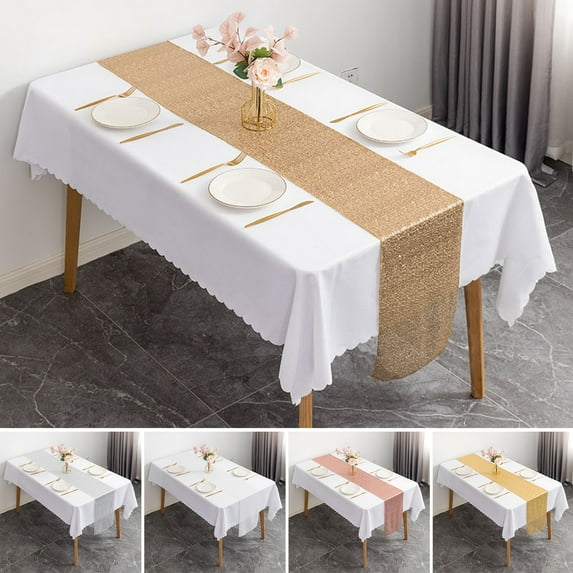 Ludlz Table Runner Exquisite Shiny Eye-catching Polyester Fibre Colorful Flag Rose Gold Sequin Party Table Linen Home Supply