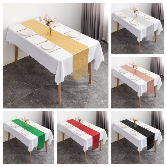 Ludlz Table Runner Sparkling Sequin Design Extra Long Bright Color Wear Resistant Decorative Table Cloth Party Ornament