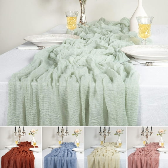 Ludlz Table Runner Tear Resistant Machine Washable Anti-Fade Bohemian Style Semi-Sheer Cheesecloth Crumpled Table Cloth Party Supply