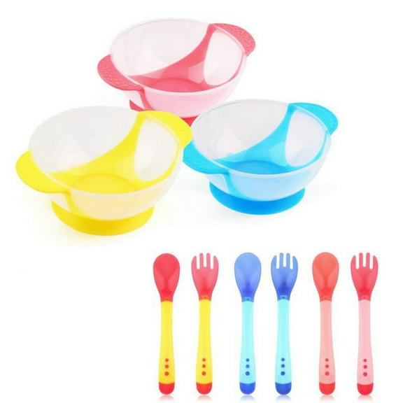 Ludlz Training Bowl-Safe Feeding Bowl Baby Child Kids Suction Cup Training Feeding Bowl + Spoon + Fork Tableware Set