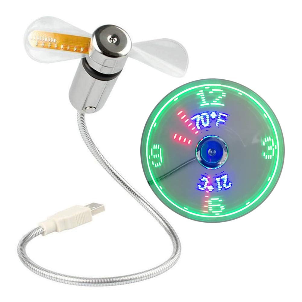 Ludlz USB LED Clock Fan, Flexible Desktop Computer Portable Fan with ...