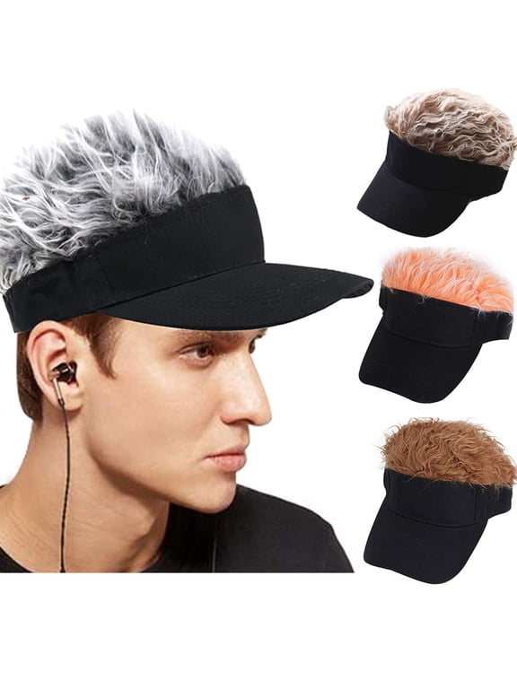 Unisex Adjustable Visor Sun Cap with Fake Hair Wig Baseball Cap Golf Hats