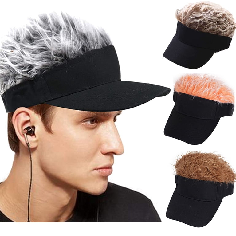 Ludlz Unisex Adjustable Visor Sun Cap with Fake Hair Wig Baseball