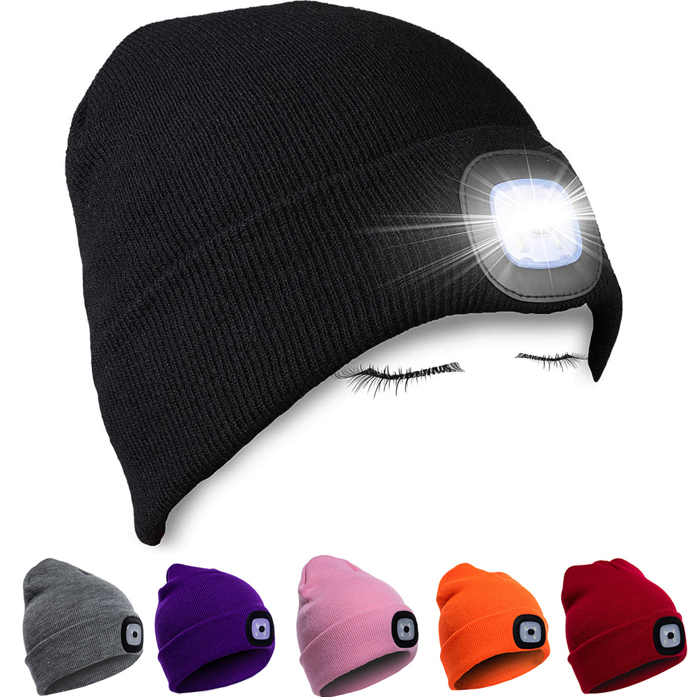 Ludlz Unisex LED Lighted Beanie Cap, Hands Free 4 LED Headlamp Cap, Warm Winter Knitted Hat with LED Flashlight for Hiking, Biking, Camping - image 1 of 8