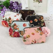 Ludlz Vintage Flower Canvas Women Hasp Clutch Buckle Coin Purse Cash Card Holder Bag