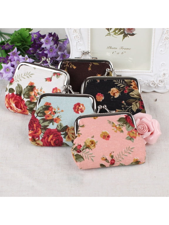 Ludlz Vintage Flower Canvas Women Hasp Clutch Buckle Coin Purse Cash Card Holder Bag