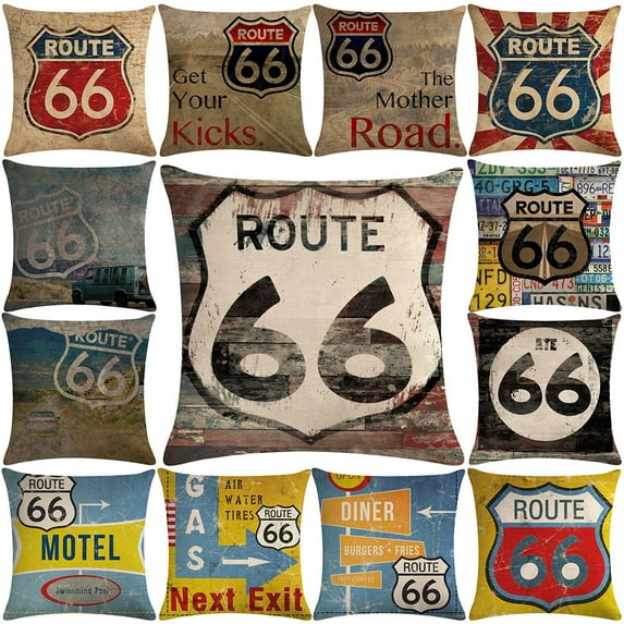 Ludlz Vintage Route 66 Linen Pillow Case Soft Cushion Cover Sofa Home Office Decor