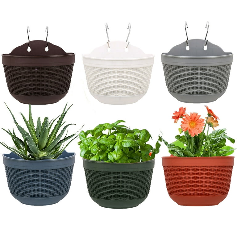 Ludlz Wall and Railing Hanging Planters for Indoor Plants with S Hooks,  Hanging Pots for Plants Outdoor, Half Round Plant Hanger for Fence, Large  Plastic Pots for Hanging Plants 