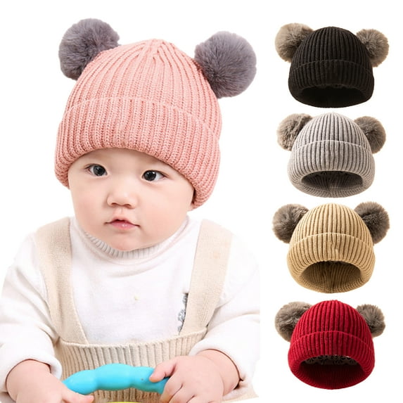 Ludlz Warm Kids Boys Girls Winter Hat with Pompom Ears Elastic Knitted Toddler Beanie Hats for Girls Boys