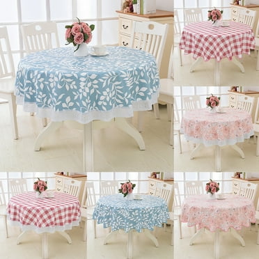 Ludlz Waterproof Vinyl Tablecloth, Round Heavy Duty Table Cloth, Wipeable Table Cover for Kitchen and Dining Room PVC Waterproof Lace Wave Edge Round Tablecloth for Kitchen Dining