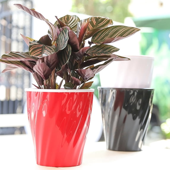 Ludlz Wavy Design Flower Plant Pot Automatic Absorbing Water Resin Tabletop Planter